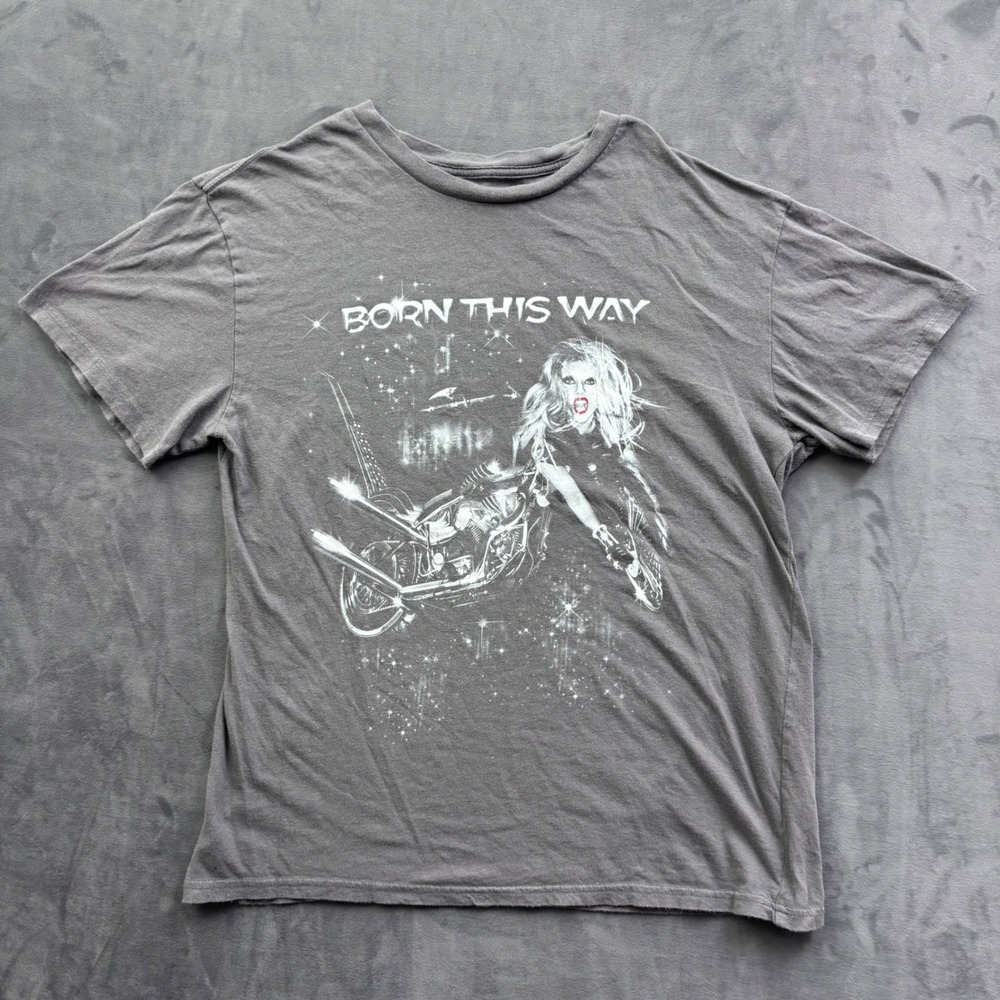 Lady Gaga Born This Way Graphic T-Shirt XL Gray Cotton Concert Tour Tee 2021